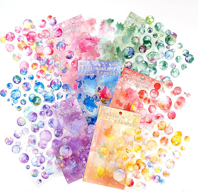 24PCS Bubble & Watercolor Journal Stickers for Scrapbooking   Flat PET Visual 3D