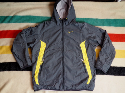 VTG Y2k 2000s Nike Gray Yellow Nylon Fleece Reversible Jacket Coat Mens XL