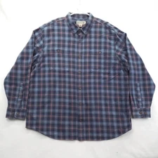 Duluth Trading Co Shirt Mens XL Blue Plaid Flannel Button Cotton Long Sleeve