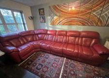 L Shaped Genuine Leather Corner Sofa Red Detachable Sections Excellent Condition