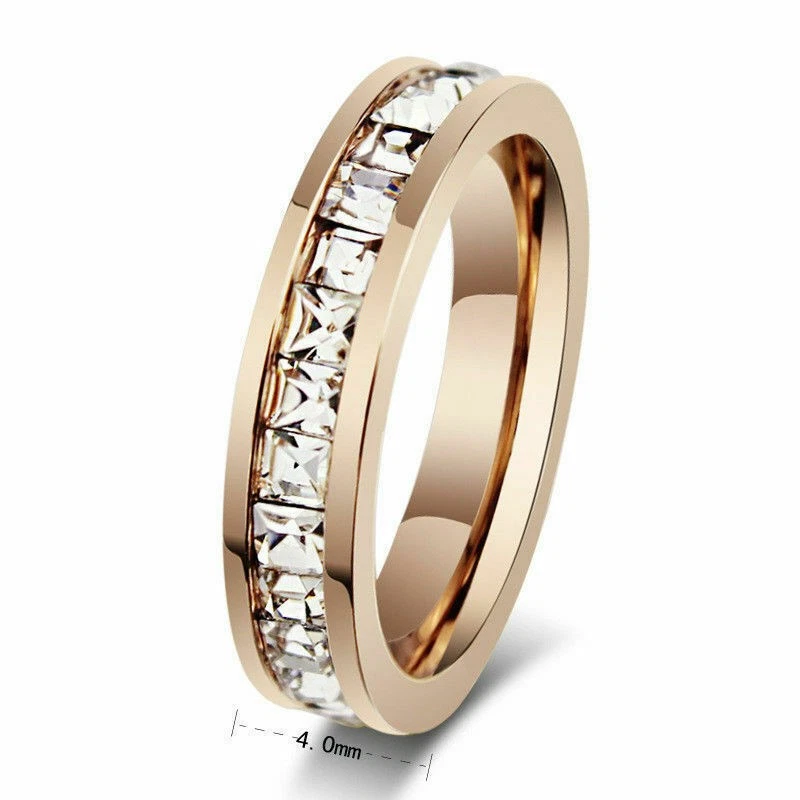 Silver/Rose Gold CZ Titanium Steel Ring Neutral Stainless Wedding Band Rings - Image 4 of 4