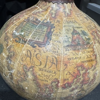  Vintage Fausto Corduri Italy Leather Wrapped Glass Decanter Map Print 1960s