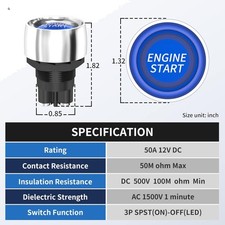 12v 50a Push Button Ignition Switch With Blue Led For Marine Racing Vehicles