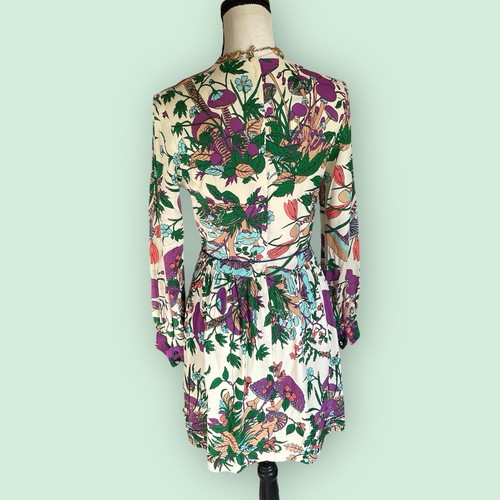 Vtg 60s Lansford Dress Purple Mushrooms Floral Purple Brady Mod Hippie Boho S 4 - Picture 7 of 12