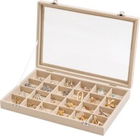 Frebeauty Ohrring Organizer Mit 24 FäChern, Samt Schmucktablett Mit Deckel