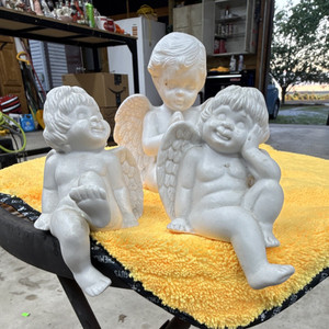 AGC White Angel Cherub Figurines Set of 3 Stone Freestanding Decor
