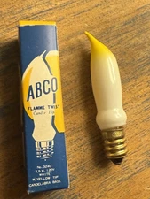 3 VTG ABCO Bulbs Flame Twist Rare White Yellow Tip 7.5W Candelabra Base Original