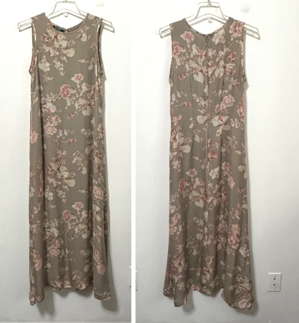 Lauren Ralph Lauren Silk Maxi Dress 8 Romantic Whimsigoth Floral 90s Y2K FLAW