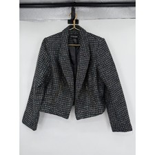 Lane Bryant Womens 16 Metallic Tweed Blazer Jacket Black Blue Open Front Zippers