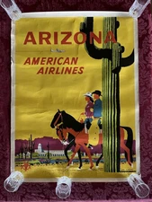 1950's American Airlines Arizona Horseback Cowboys Cactus Fred Ludekens Poster
