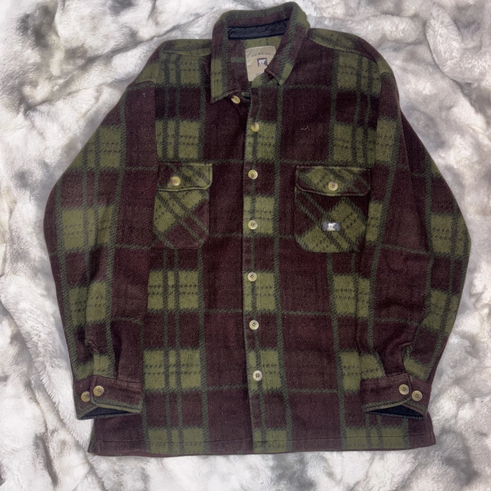 Juneau Fleece Shirt Jacket XLarge Green Plaid Button Up Warm Casual Flannel
