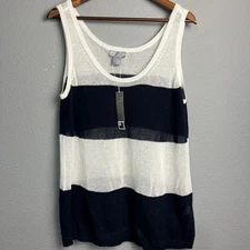 NWT JCP Linen Blend Tank Top Striped Open Knit Y2K Sleeveless Casual Top XL