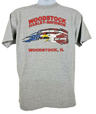 Harley Davidson Woodstock IL Dealer T Shirt Uomo L Grigio Aquila USA Tasca Biker