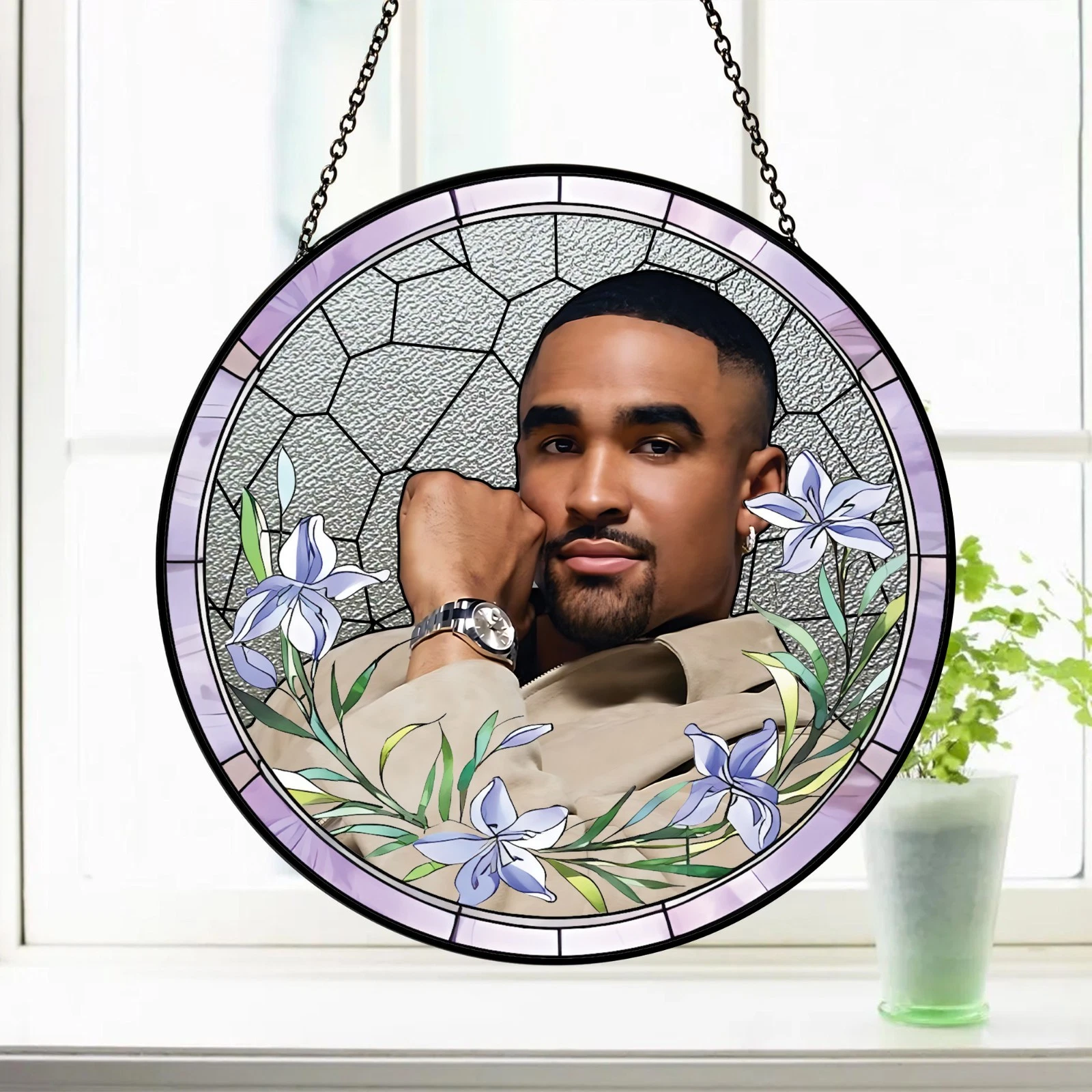 Jalen Hurts Stained Glass Suncatcher - Home Window Hanging Ornament
