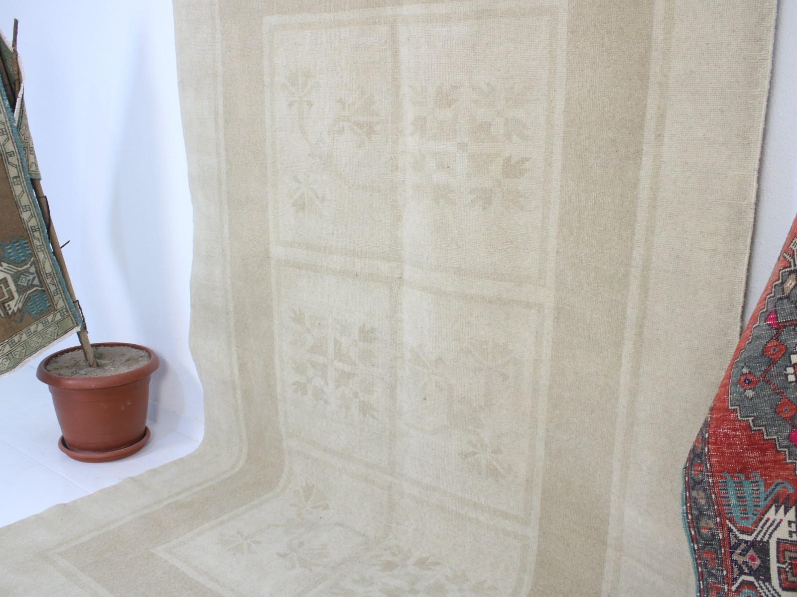 5x9 Turkish Handmade Area Rug Brown Beige Striped Tribal 5.3x8.5 ft