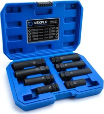 Spline Lug Nut Socket Set, 8 Piece SAE & Metric 8 Key, Carbon