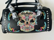 Montana West Sugar Skull Embroidered Crossbody Concealed Carry Purse Teal — listing 5