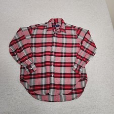 Ralph Lauren Flannel Shirt Womens 10 Red Grey Plaid Vintage Made in USA Cotton