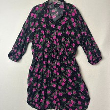 Who What Wear dress sz XL shirt button up balloon sleeve dark floral whimsigoth