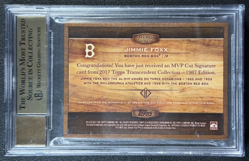 JIMMIE FOXX BGS 9.5 2017 TOPPS TRANSCENDENT MVP CUT SIGNATURES AUTO 1/1 HOF - Image 2 of 2