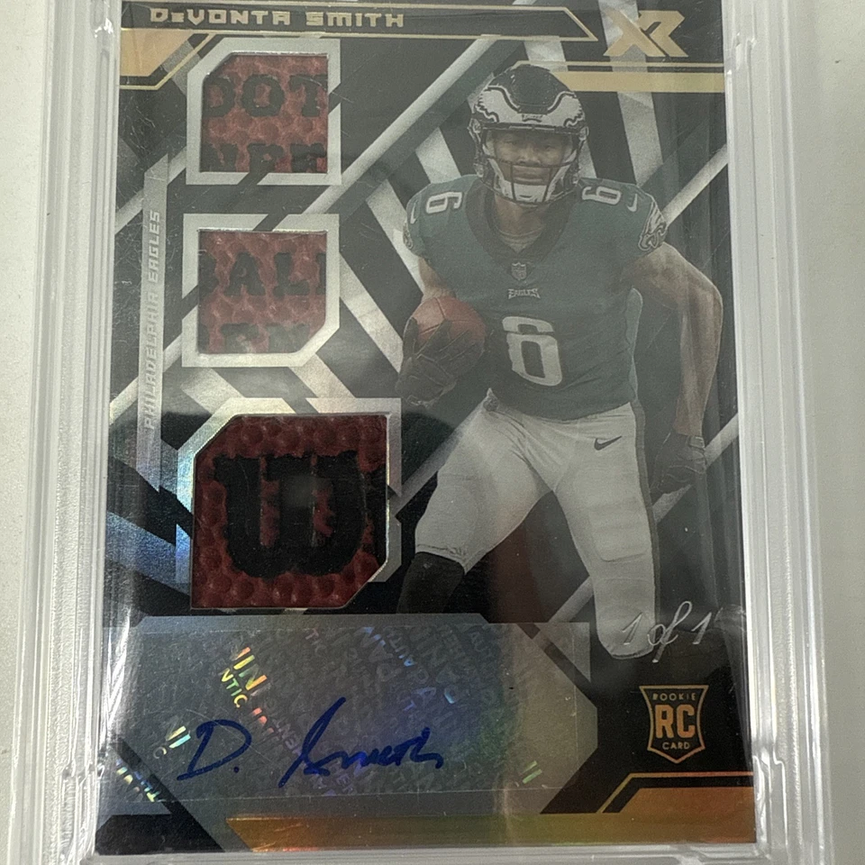 2021 PANINI XR DEVONTA SMITH Triple Swatch Auto 1/1 Rookie Sick Patch🔥PSA 8 - Image 3 of 3