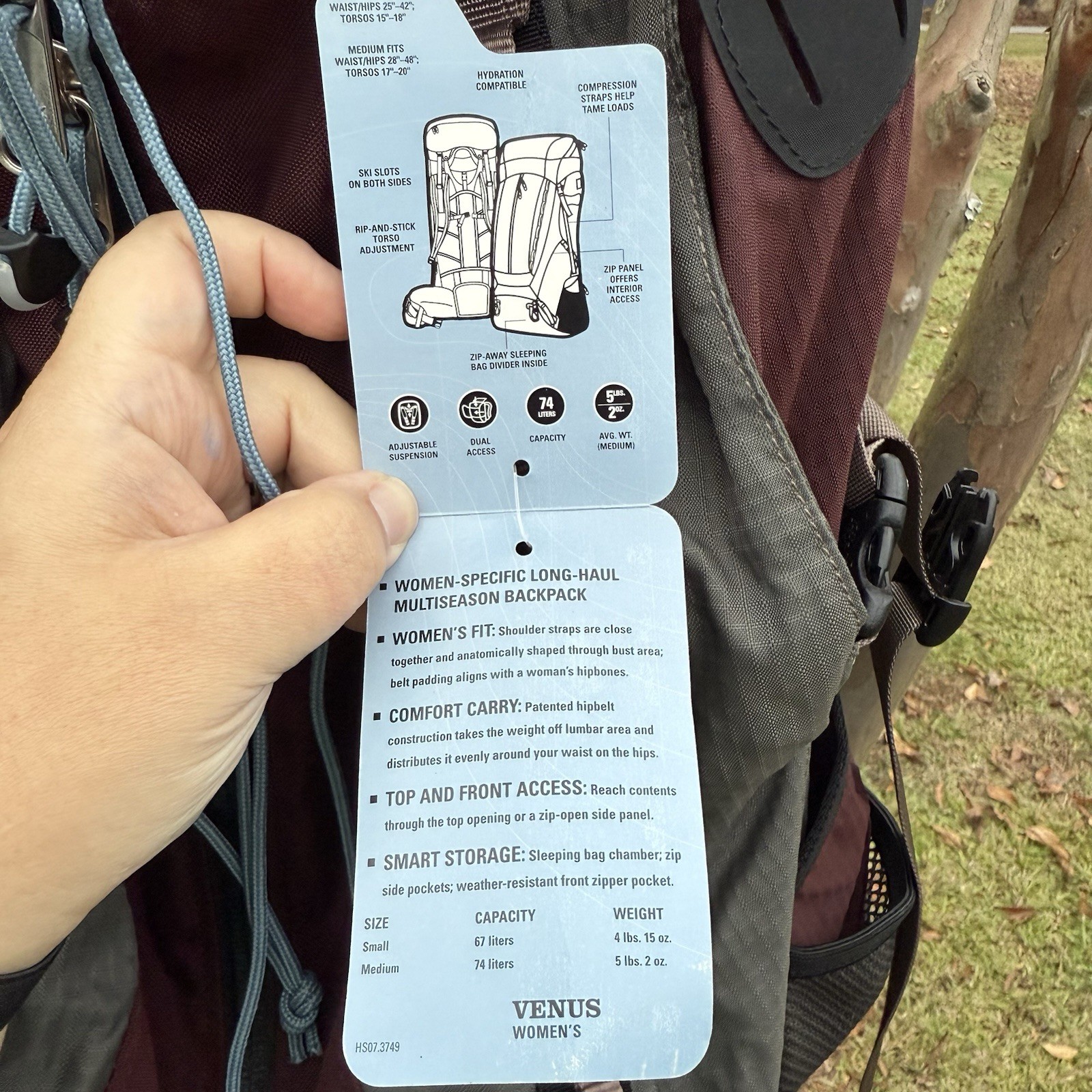 REI Venus Women’s 74L Backpack NWOT + Raincover Hiking Camping Travel