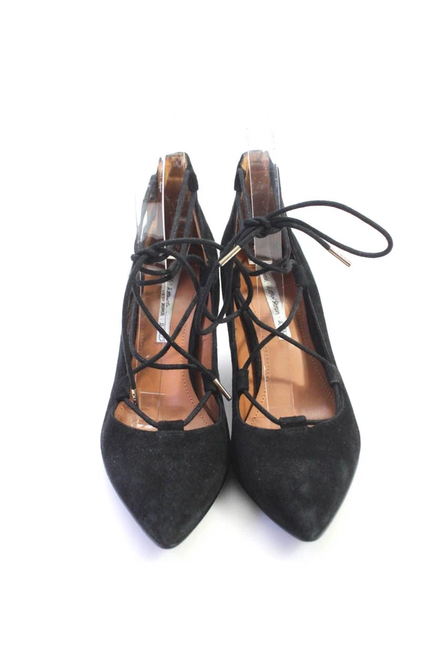 & Other Stories Women's Pointed Toe Lace Up Cone Heel Suede Shoe Black Size 7 - Image 2 of 4