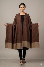 Sanskriti Vintage Brown Pure Wool Shawl Woven Paisley Kashmiri Stole Scarf Wrap