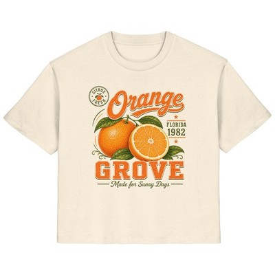 T-Shirt mit Orangen Damen, Vintage Sommershirt aus Bio Baumwolle Größe XS-XXL