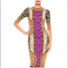 Alice + Olivia Delora Bodycon Mixed Print Paisley Animal Sheath Dress Midi Sz 12
