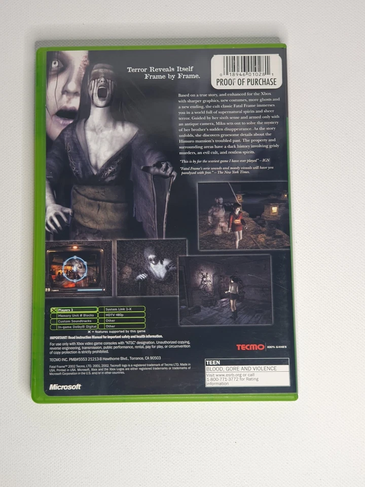 Fatal Frame NTSC U/C (Microsoft Xbox, 2002) CIB Complete W/ Manual - Image 2 of 4