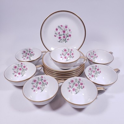 ART DECO 1930s NORITAKE 5297 Japan Pink Cosmos Gold Porcelain CUP & SAUCER SET