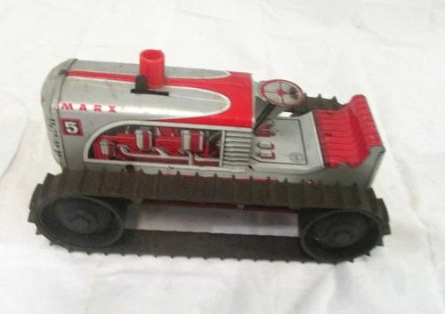 Vintage Marx # 5 USA-Made Tin Track-Type Wind-Up Climbing Tractor, 1950s