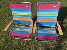 Set of 2 Rio Brands Beach Folding 4 Position Chairs Multi Color Striped w/ Strap