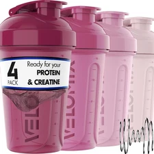 VELOMIX -4 PACK- 20 OZ Protein Shaker Bottles for 20 - Ounces, Berry Blend 