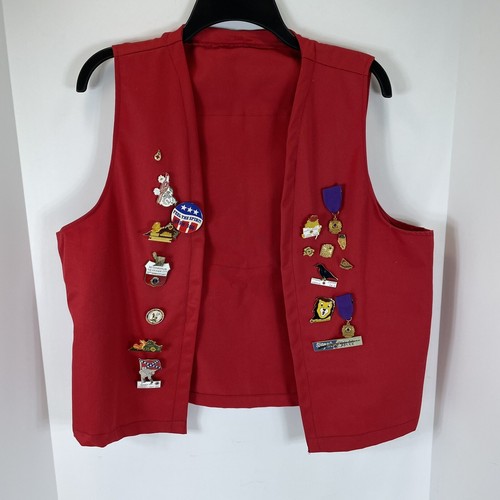 Lions Club International Vest Mens Large Red Embroidered Patch 17 Pins lions-club-international-vest-mens-large-red-embroidered-patch-17-pins