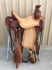 Western Brown/Natural Leather Roper Ranch Saddle with Strings 15",16", 17", 18",