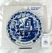 Blauw Delfts Royal Distel "The Printer" Handpainted Holland Blue White Plate