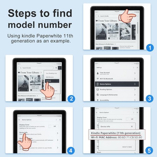 FUNDA COBAC PARA KINDLE PAPERWHITE 6.8" 11ª GENERACIÓN 2021 CUBIERTA DE CUERO AUTO DORMIR WAK - Imagen 4 de 14