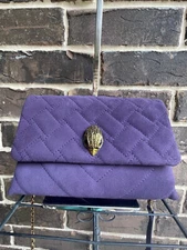 NWT $225 Kurt Geiger London Kensington Quilted Suede Duet Crossbody Purple