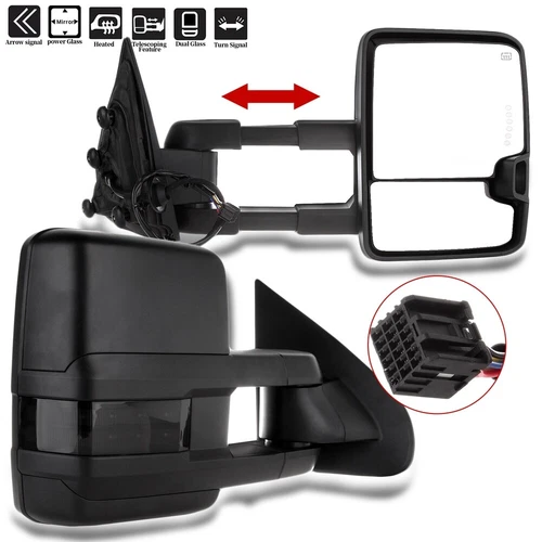 For 2014-2018 GMC Sierra 1500 Power Heated Smoke Turn Signals Tow Mirrors