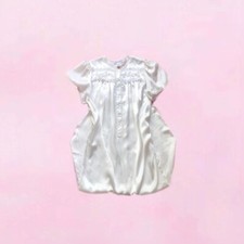 Carole Hochman Vintage White Satin Pink Floral Embroidered Long Nightgown M