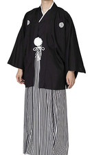 Japanese Men's Kimono Samurai Cosplay costume Jacket Montsuki Haori Hakama Set