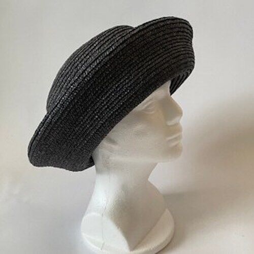 Eric Javits Black Straw Wicker Hat Vintage Edwardian 1990s 90s 21.5” - Afbeelding 1 van 7