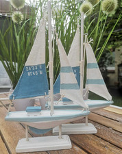 2 x Maritime Dekoration Segelboot Schiff Segelschiff Kleines Boot Holz Baumwolle