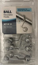 Set of 12 Canopy Stay On Ball Shape Shower Curtain Hooks Polished Chrome Finish