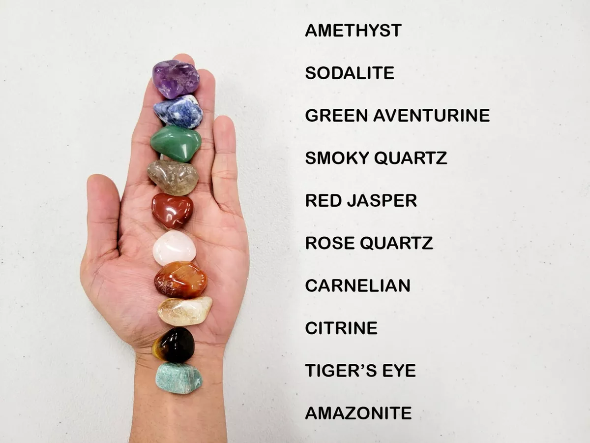 10 piece Tumbled Healing Crystals Set, Amethyst Carnelian Sodalite Citrine +