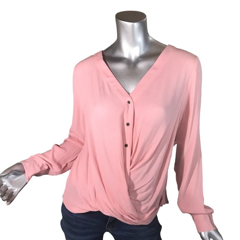 a.n.a A New Approach Women's Small Pink Rose Blouse V Neck High Low Plisse Top N