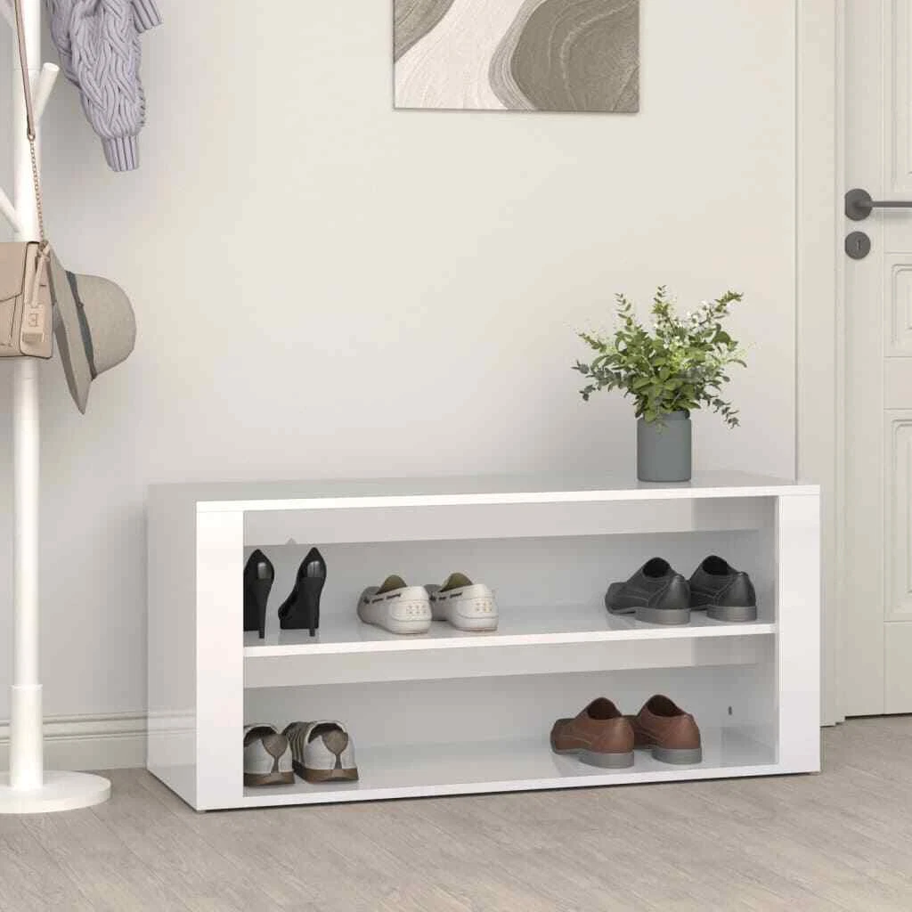 Shoe Rack High Gloss White 100X35X45 Cm Engineered Wood