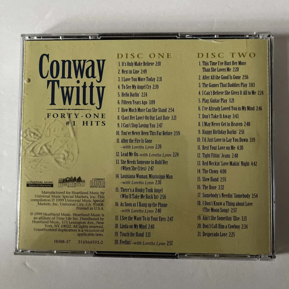 Conway Twitty: forty-one #1 hits, 1999, 2 disc set, Loretta Lynn, Heartland Rare - Image 2 of 4